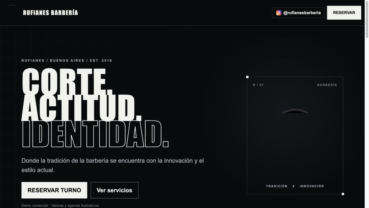 Página pública de Rufianes Barbería implementada con Upasite